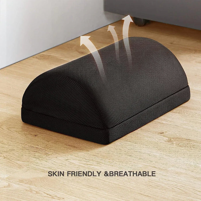 Black adjustable memory foam foot rest designed for ergonomic support