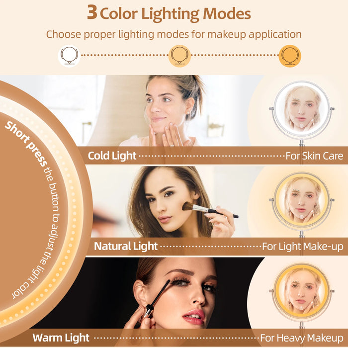 20 cm Rechargeable Makeup Mirror with White, Natural, and Warm Light Modes