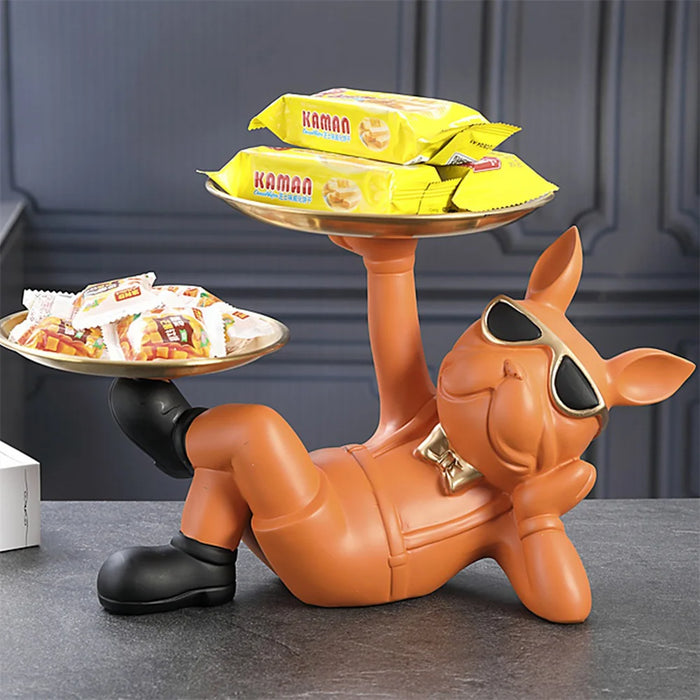 Resin Bulldog Statue with Tray – Decorative Storage Ornament