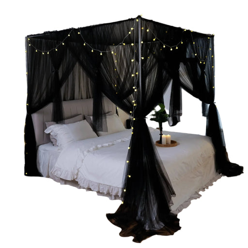 Four Corner Mosquito Net Canopy Bed Set - King Size  (Black)