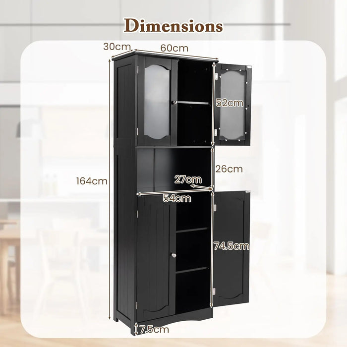 Tall Freestanding Storage Cabinet with Frosted Glass Doors, Adjustable Shelves and Open Compartment