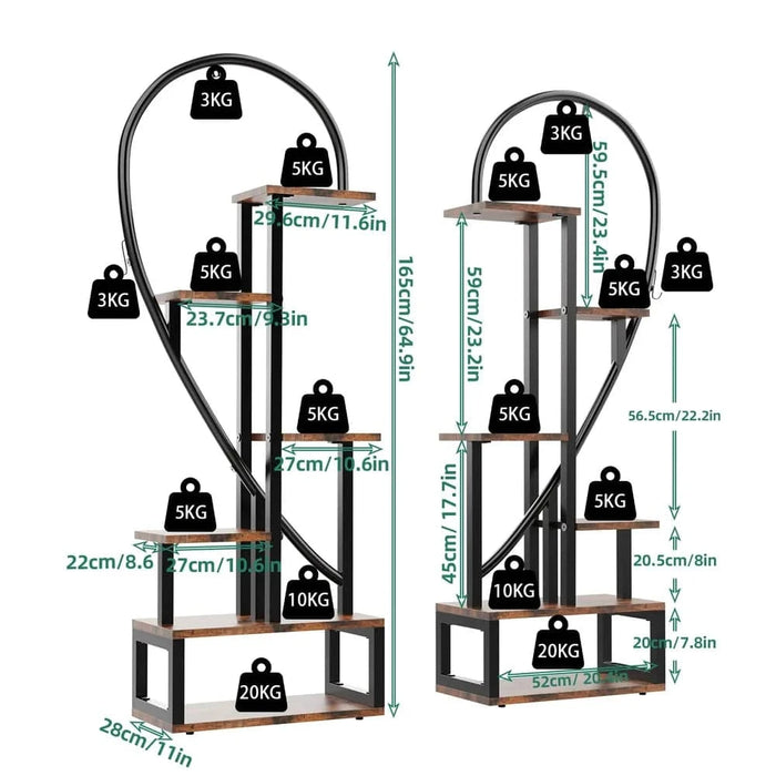 6 Tier Black Metal Plant Stand, Creative Half Heart Ladder Indoor Plant Shelf Rack - Stylish and durable black metal plant stand with 6 shelves