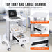 Mobile lab utility cart with 4 shelves, made of white ABS material, designed for easy rolling and ideal for clinic, hospital, and salon use