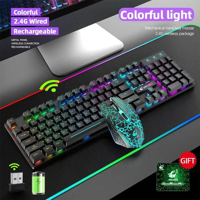 Black ergonomic USB RGB mechanical gaming keyboard and mouse set for PC and laptop