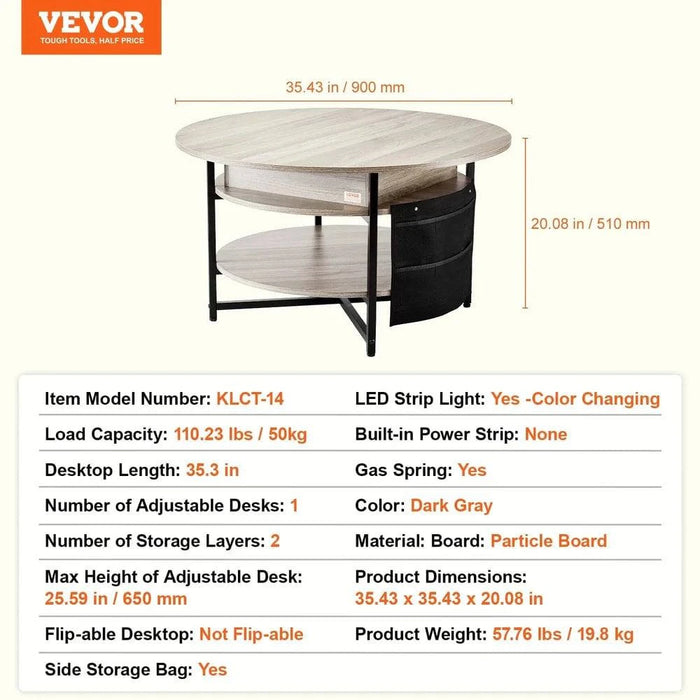 Vintage-inspired round coffee table with two open storage layers