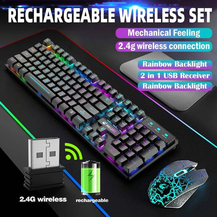 Black ergonomic RGB mechanical gaming keyboard and mouse set for PC and laptop