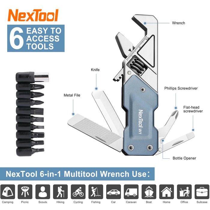 Multitool 6-in-1 Adjustable Wrench Pocket Hand Tool Kit with Screwdriver and Folding Knife for Versatile and Convenient DIY Projects