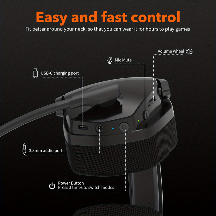 Wireless gaming headphones with 50mm dynamic drivers for deep bass and high clarity