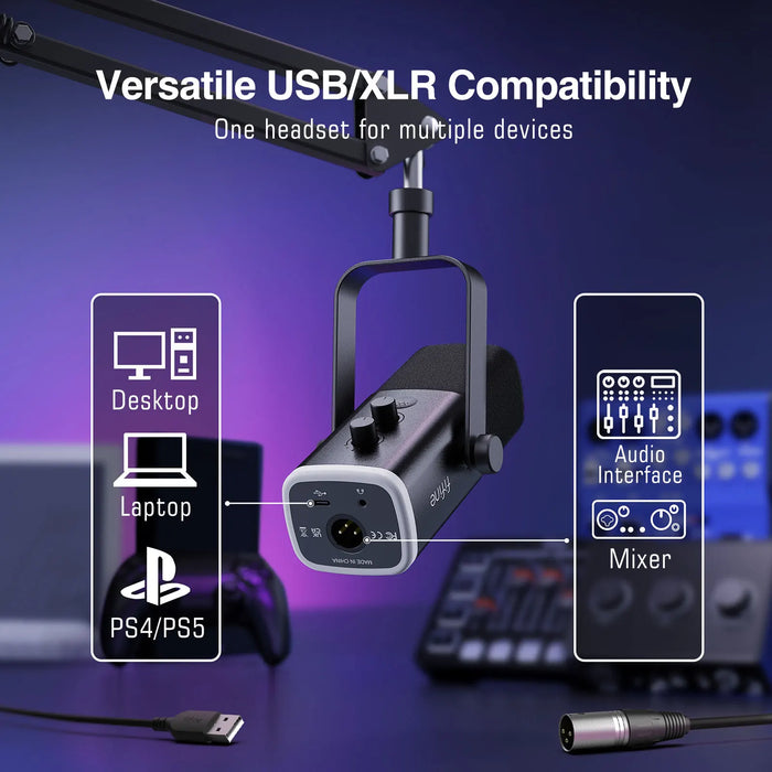Studio Mic Set with Adjustable Arm, RGB Lights & USB/XLR - AM8TP