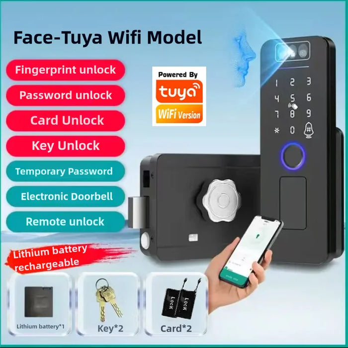 Outdoor Waterproof Smart Lock with Face, Fingerprint & App Access - Face NO App 1BAT