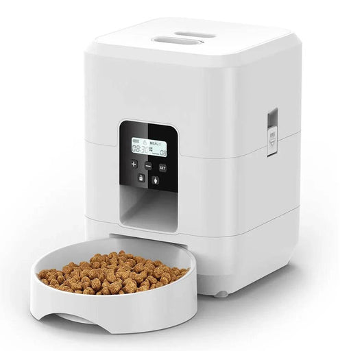 Automatic Smart Pet Feeder with Timer, 6L Cat & Dog Food Dispenser - White Button Feeder large capacity for cats and small to medium-sized dogs