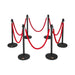 Two-piece black stanchion posts with velvet ropes and fillable plastic base