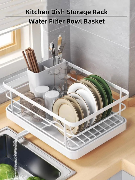 Kitchen Countertop Dish Rack with Water Drain Tray