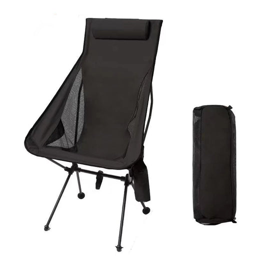 Portable Folding Camping Chair Black Lightweight Aluminum Alloy Outdoor Fishing Travel Seat with Headrest