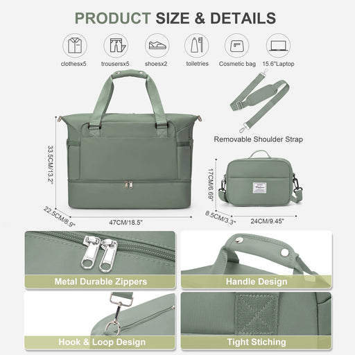 Lightweight waterproof travel handbag with wet and dry storage in pink