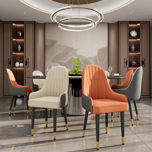 Set of 2 Faux Leather Dining Chairs, Orange Gray