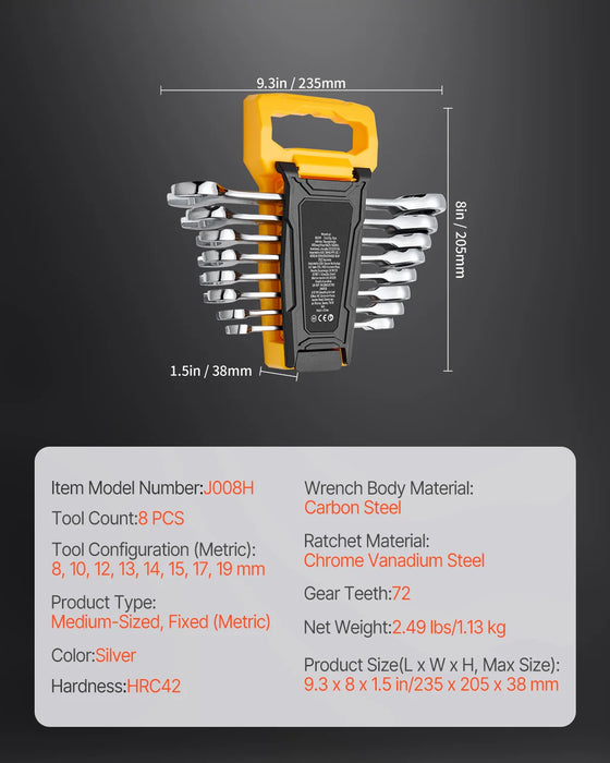 Must-have Cr-V steel metric ratcheting wrench set for wide range of applications