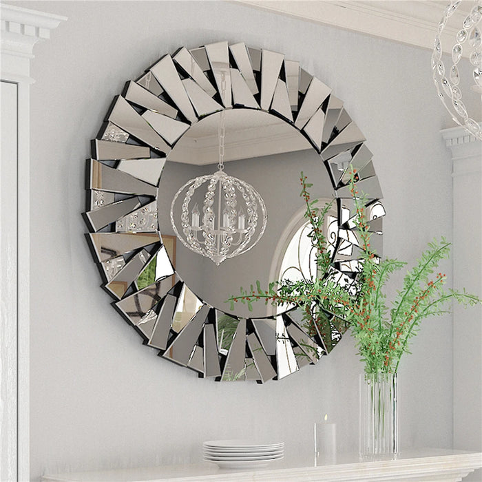 Round Silver Sunburst Decorative Mirror, 800MM, Wall Mounted