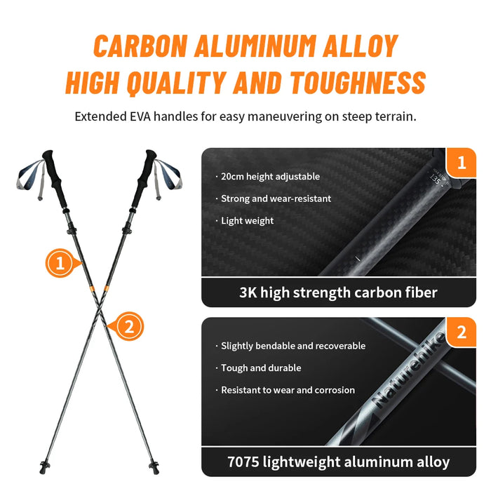 Trekking poles made of black 103-120cm carbon fiber for folding and hiking