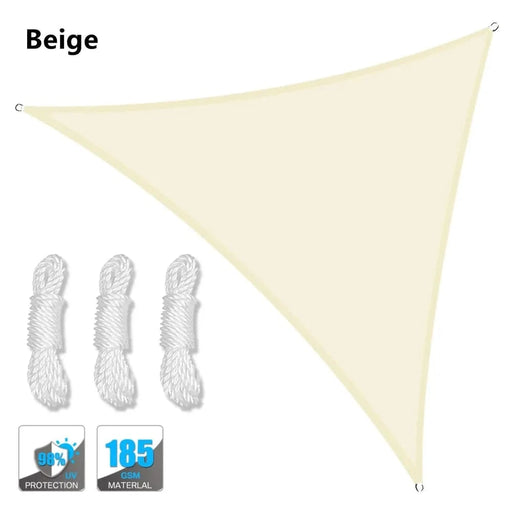 Heavy waterproof triangle shade sail in beige color with dimensions 360x360x360CM
