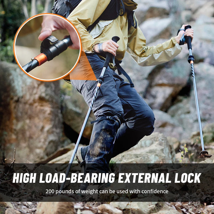 Trekking poles black 103-120cm carbon fiber folding hiking walking sticks for outdoor adventures