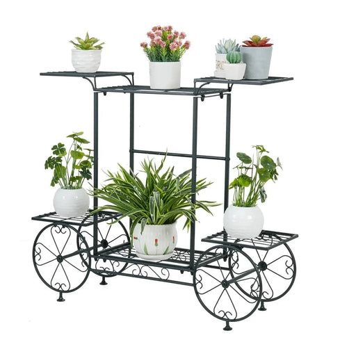 Large Metal Garden Cart Plant Stand for Indoor and Outdoor Use