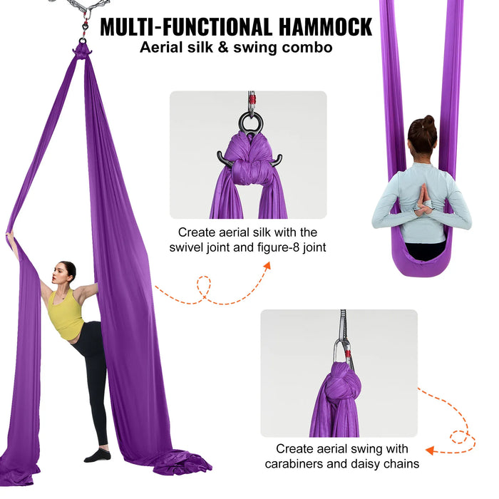 822x28m Purple Aerial Yoga Hammock with Complete Mounting Hardware