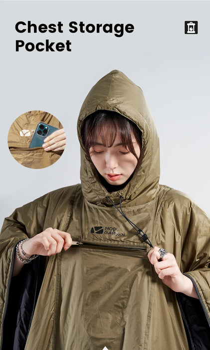 Camping Cape Sleeping Bag, Lightweight Outdoor Cold Blanket, Portable Thermolite - Green alt text: Green camping cape sleeping bag with lightweight and portable thermolite material for outdoor use