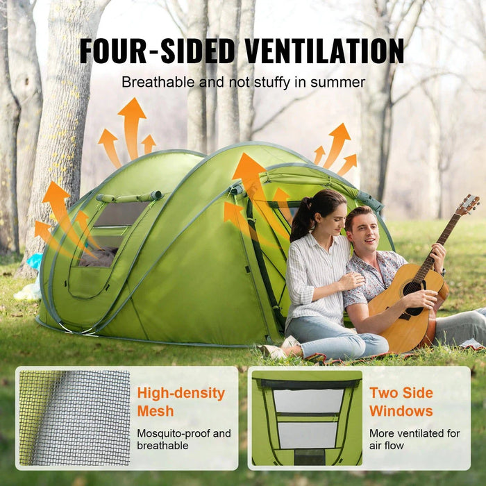 Spacious and weather-resistant 4-person pop up camping tent with convenient door and window