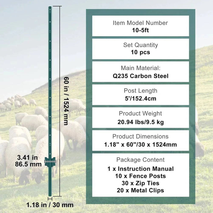 Heavy Duty Metal Fence Posts for Garden, Yard, and Outdoor Wire Fencing (30 x 1524mm 10pcs) - Durable and rust-resistant posts for secure outdoor fencing