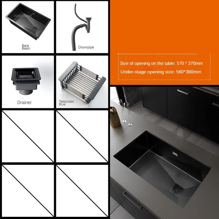 Modern Rectangular Kitchen Sink, 60x40cm, Single Bowl