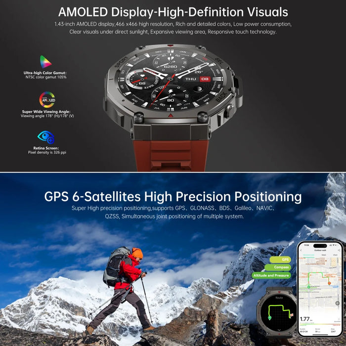 5ATM Waterproof T-Rex 3 Smartwatch with GPS & Compass