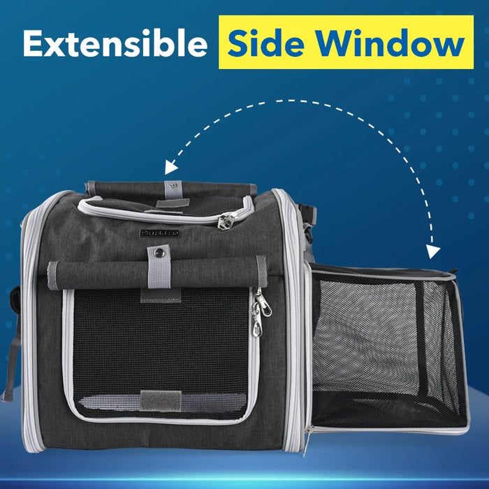 black pet bike basket with side storage pockets