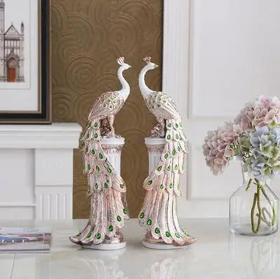 European Style Resin Peacock Figurine for Table Decor
