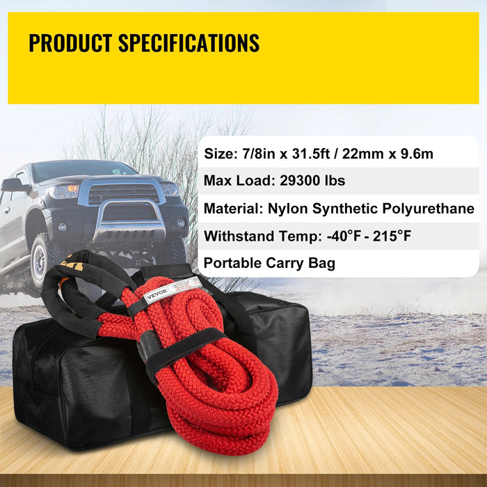 Red heavy duty double braided nylon kinetic recovery tow rope