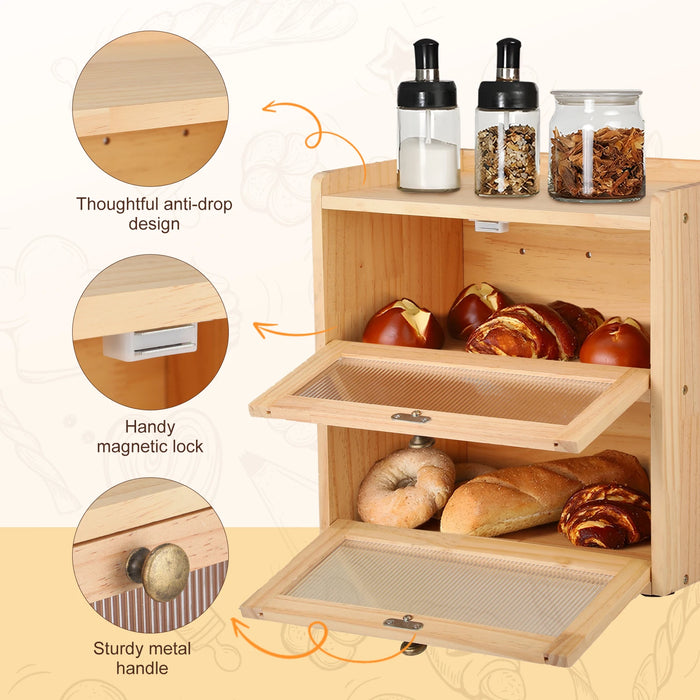Wooden Kitchen Bread Organizer with Magnetic Door Closure
