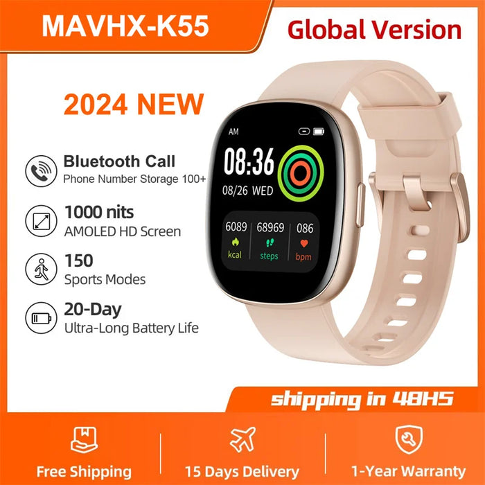 1.83" AMOLED Touchscreen Smartwatch with Heart Rate Monitor Pink