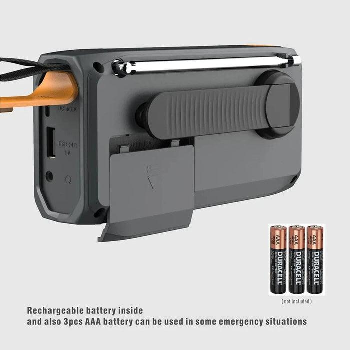 Portable Solar Powered DAB/FM Radio with Hand Crank, USB Charging, Bluetooth Speaker, LED Flashlight, SOS, and Power Bank - FLUXA