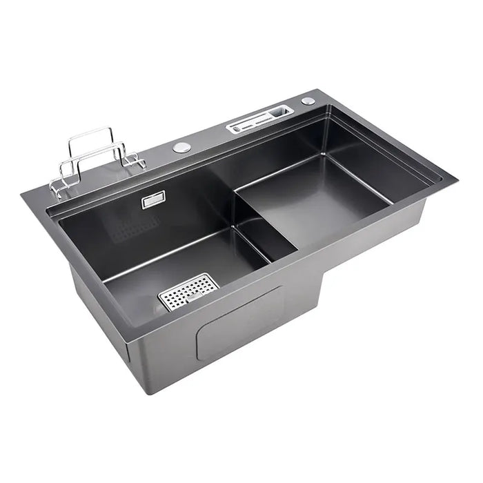 Multifunctional Stainless Steel Kitchen Sink with Faucet & Rack silver 78x46cm B