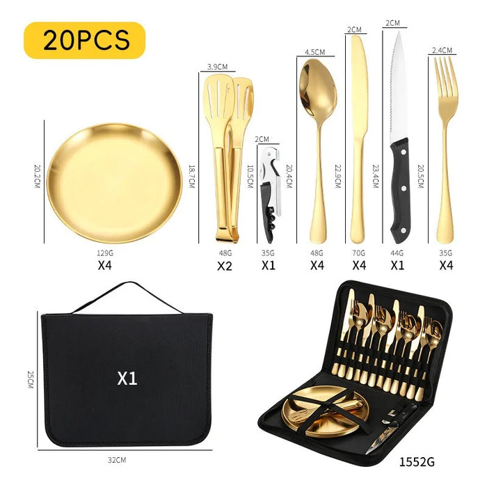 Outdoor Picnic Cutlery Set, 20-Piece Stainless Steel Kit