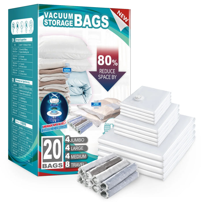 Vacuum storage bags set with 20 pieces for clothes and bedding