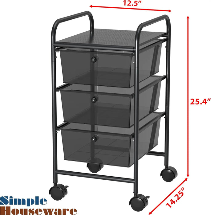 Black Rolling Storage Cart with 3 Drawers Ideal for Crafts, Art & Home Organization