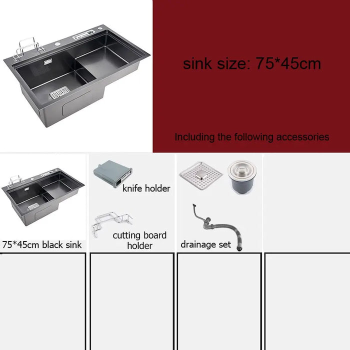 Multifunctional Stainless Steel Kitchen Sink with Faucet & Rack silver 78x46cm B