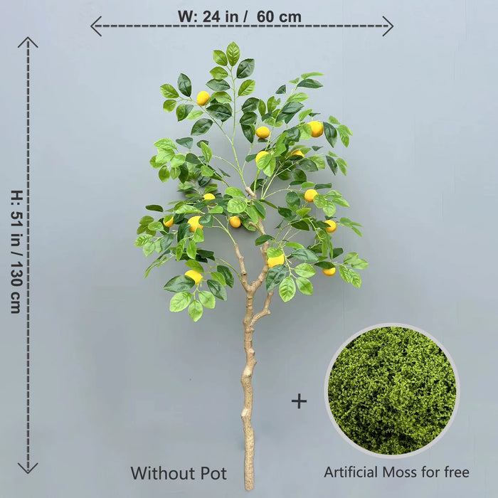 130cm Artificial Lemon Tree Branch with Realistic Green Leaves and Yellow Lemons for a Lifelike Appearance