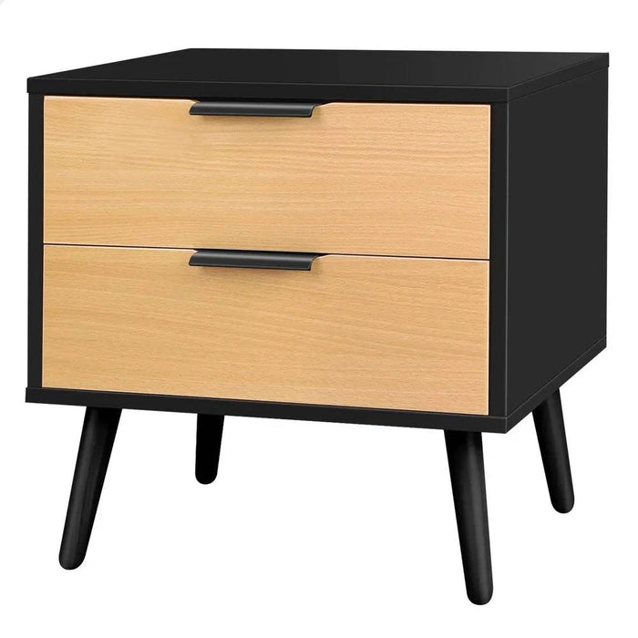 Scandinavian Bedside Table Nightstand with Storage Cabinet in Wood Black