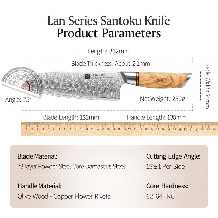 7'' Damascus Steel Santoku Kitchen Knife
