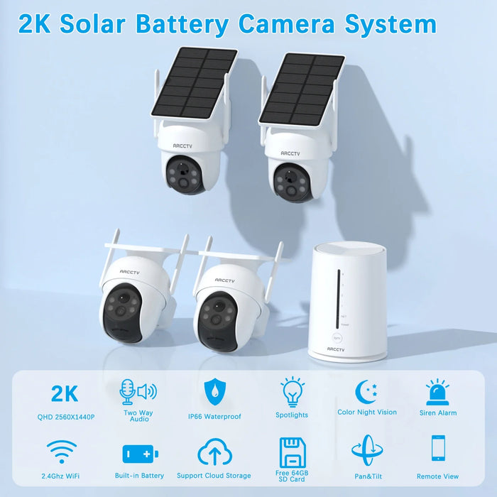 4MP Solar WiFi Outdoor Security Camera Kit with Siren Alarm