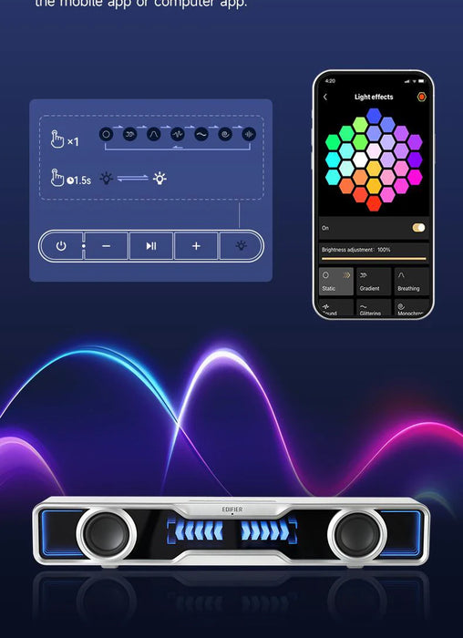 Mini Bluetooth Soundbar with Subwoofer RGB and Mic