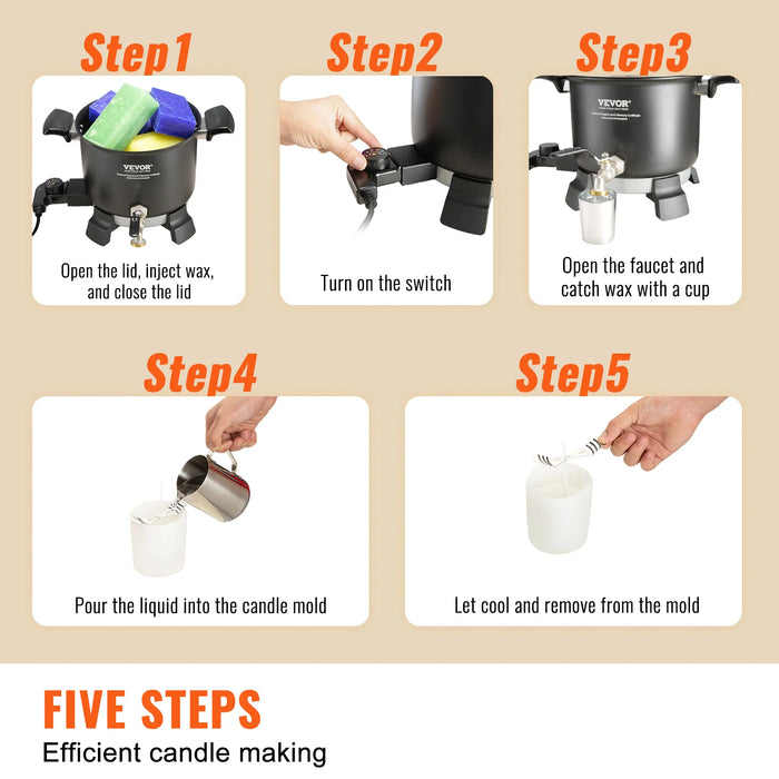 5L Electric Wax Melter for Candle Making with Easy Pour and 4-Level Temperature Control