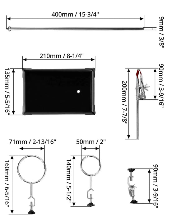 2-Piece Steel Lab Stand Set with Cast Iron Base, 16" Rod, Burette Clamp & Flask Ring